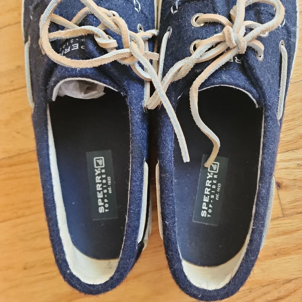 Sperry Top-Sider Bahama 2-Eye Wool Men's Boat Shoes Navy Blue 10.5 M 10281873